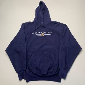 Vintage Chrysler Hoodie Heavyweight Blue Embroidered Spell Out Pullover Size S